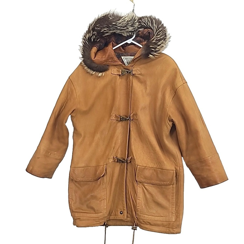 Vtg J Percy For Marvin Richards Mens Leather w Fox Fur Hood Vintage Patina Sz M